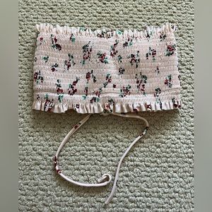 Pink Floral Strapless Bikini Top